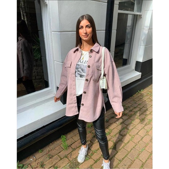 H&M shirt Shacket jacket pink small bloggers favorite - Picture 3 of 12
